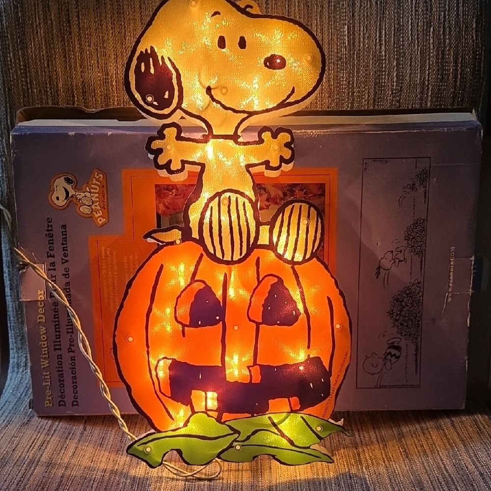 Vintage Peanuts Snoopy Orange Pumpkin Light Decor